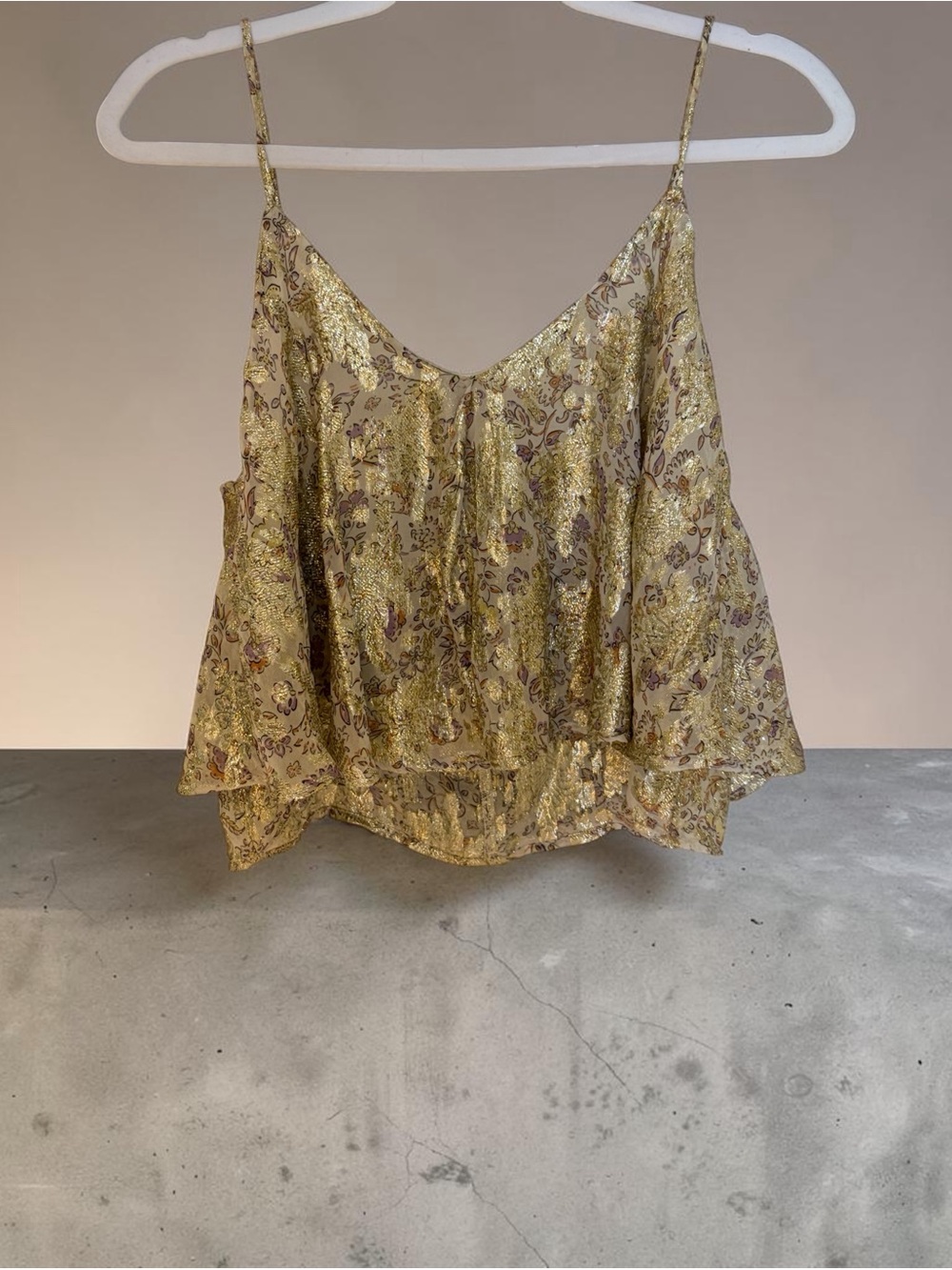 Golden Floral Metallic Camisole Crop Top - Women